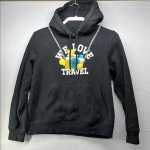 We Love Travel Black Graphic Hoodie